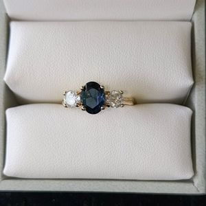 CZ Sapphire & Diamond Ring YG Vermeil